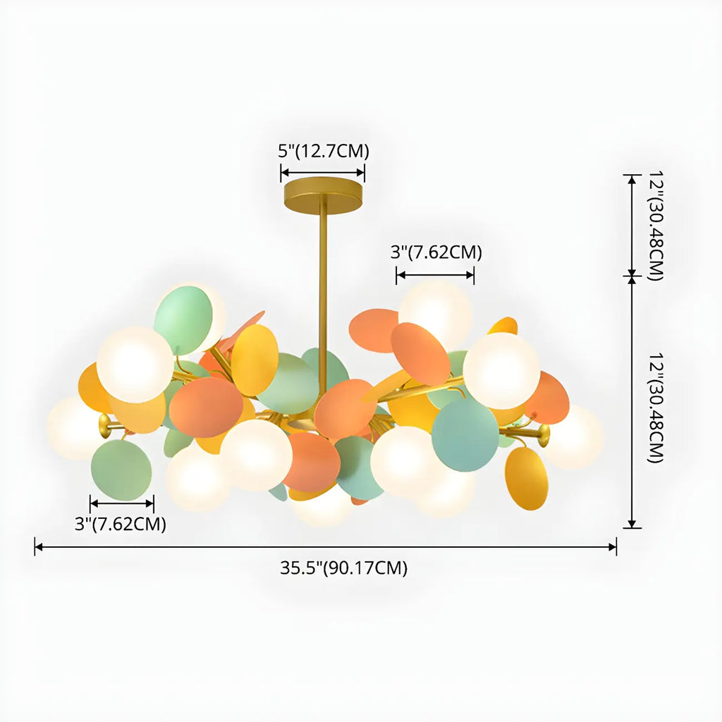 Pastel Sphere Glass and Metal Starburst Chandelier