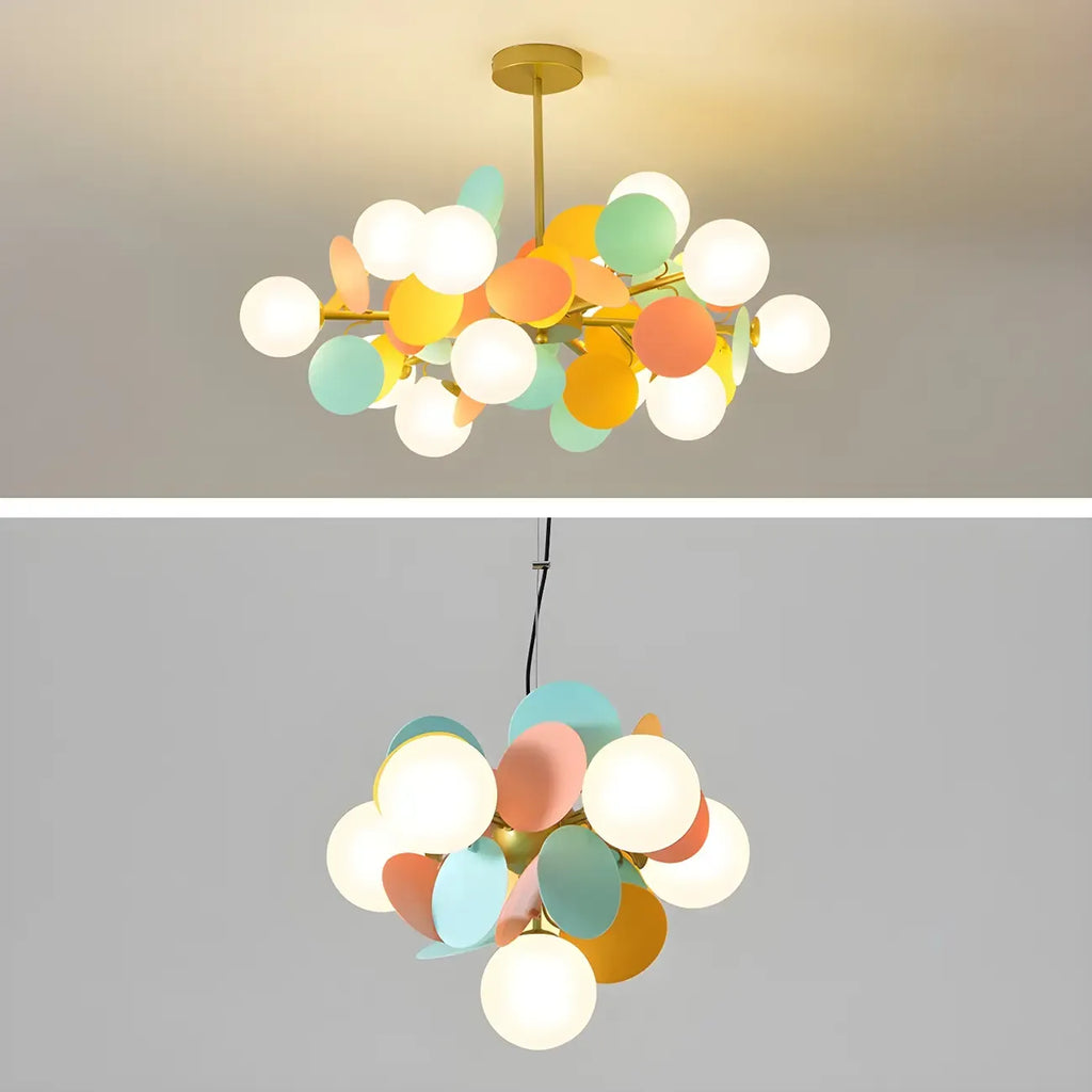 Pastel Sphere Glass and Metal Starburst Chandelier