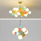 Pastel Sphere Glass and Metal Starburst Chandelier
