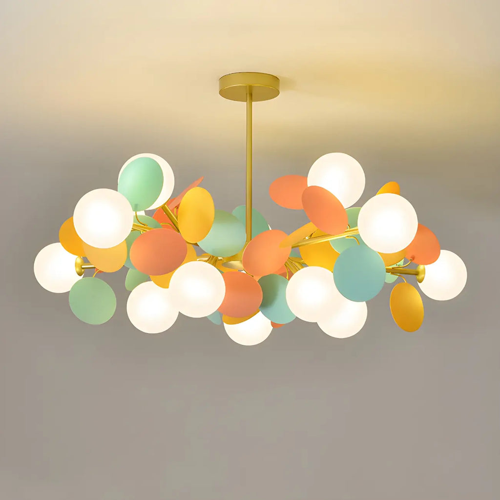 Pastel Sphere Glass and Metal Starburst Chandelier