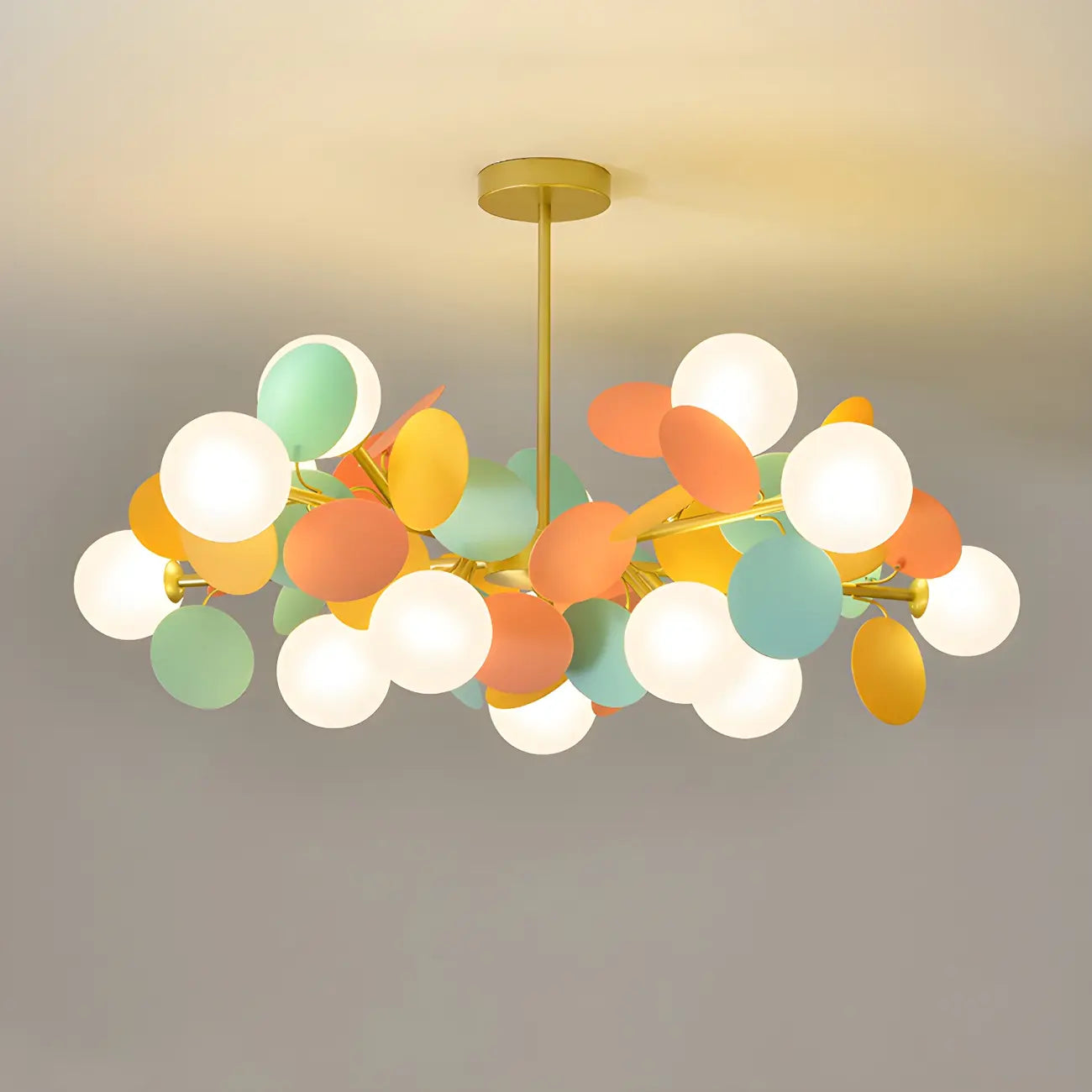 Pastel Sphere Glass and Metal Starburst Chandelier