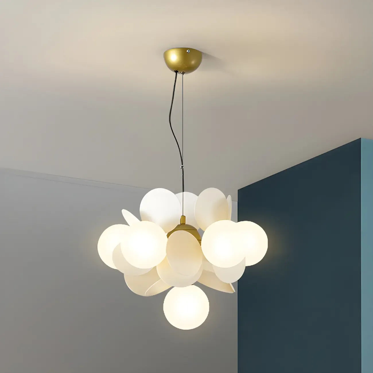 Pastel Sphere Glass and Metal Starburst Chandelier