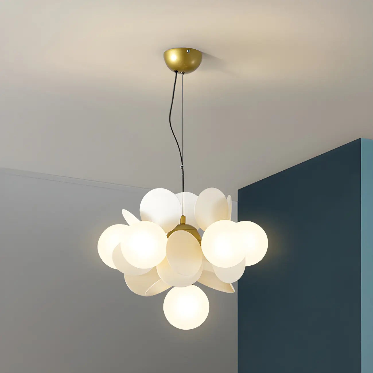 Pastel Sphere Glass and Metal Starburst Chandelier