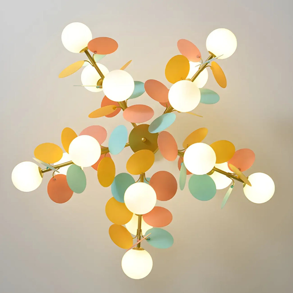 Pastel Sphere Glass and Metal Starburst Chandelier