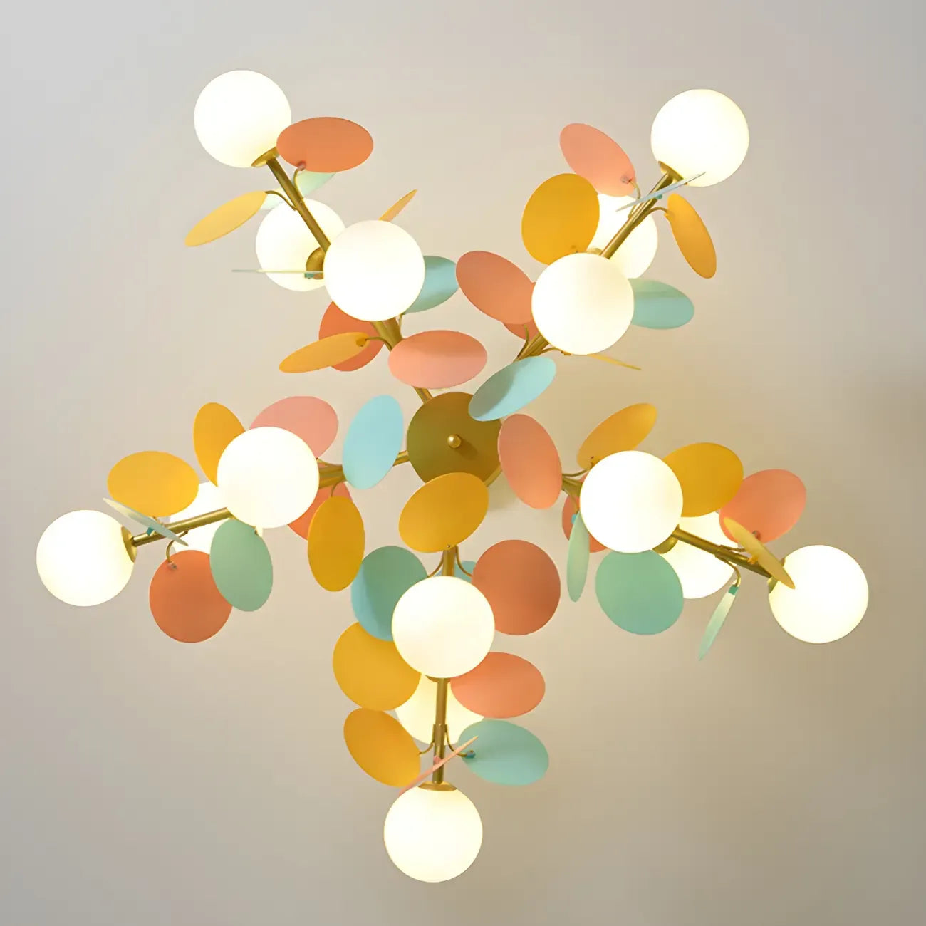 Pastel Sphere Glass and Metal Starburst Chandelier