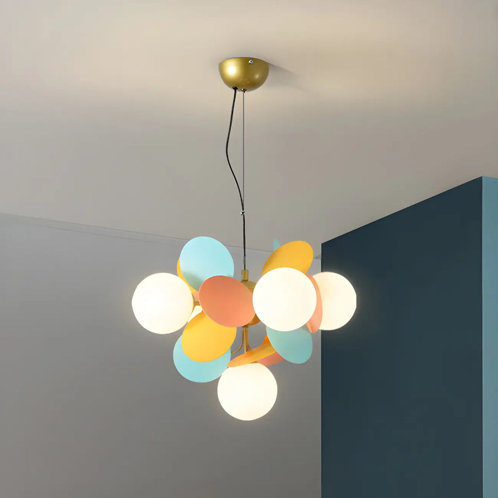 Pastel Sphere Glass and Metal Starburst Chandelier