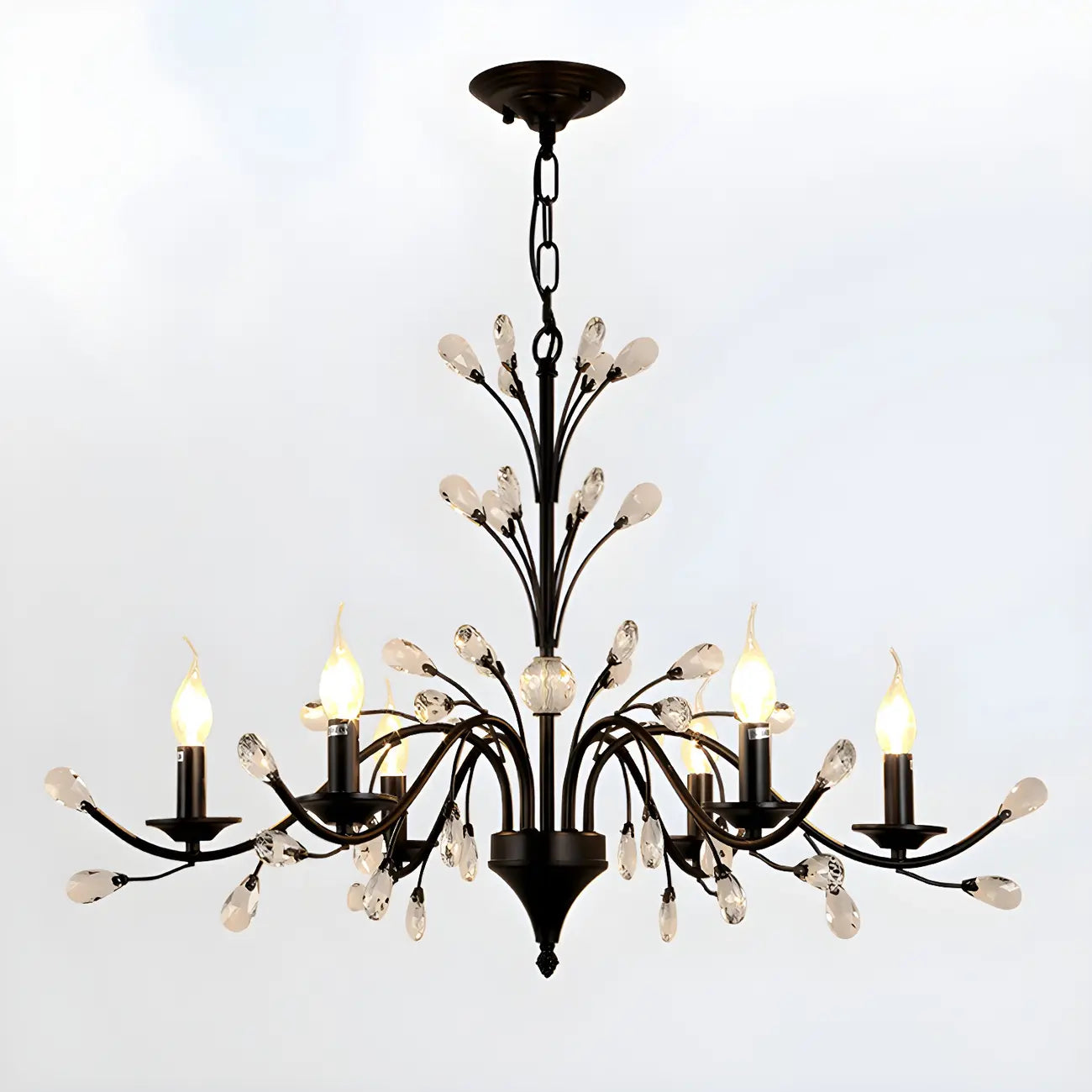 Modern Elegant Black Branch Crystal Candelabra Chandelier