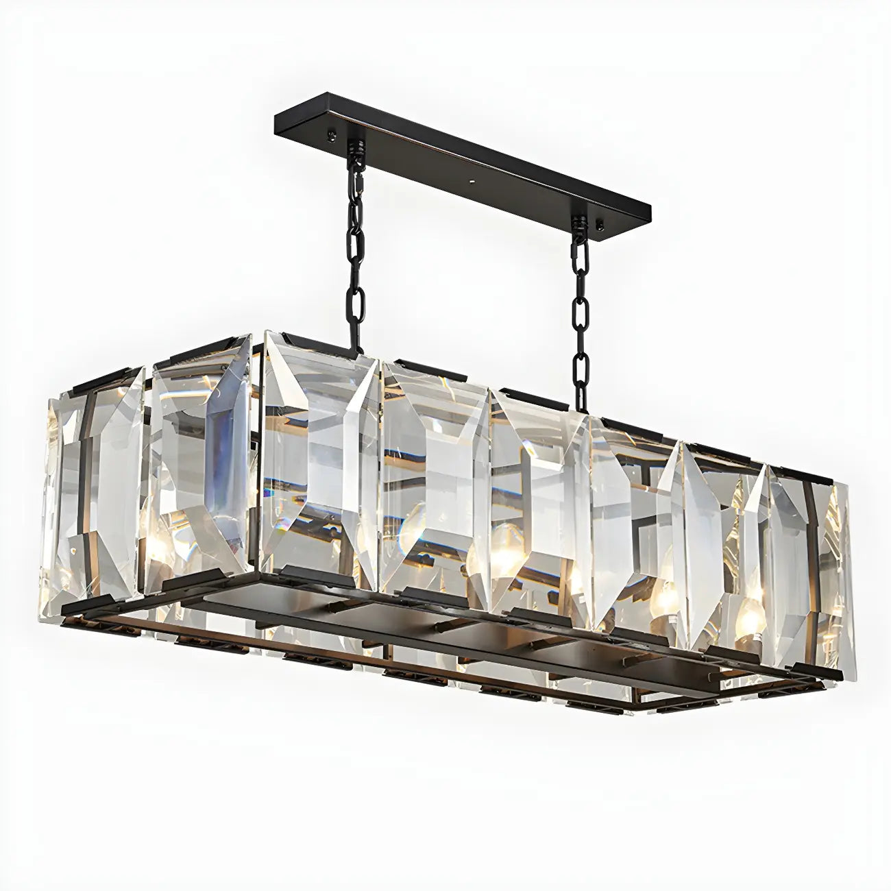 Modern Crystal Island Chandelier in Black and Gold