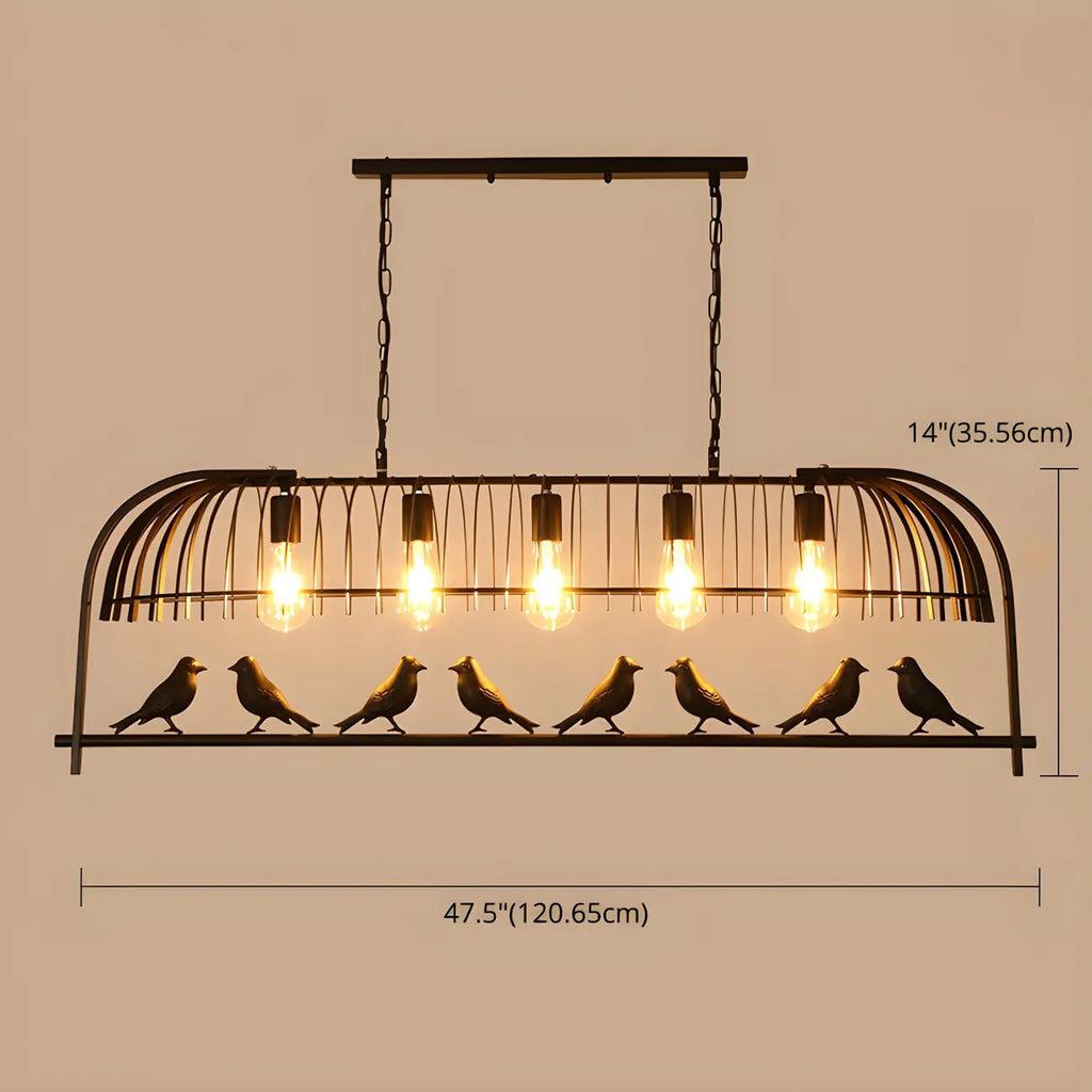 Sleek Black Metal Birdcage Island Pendant Light