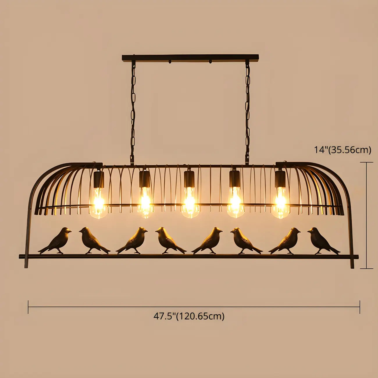 Sleek Black Metal Birdcage Island Pendant Light