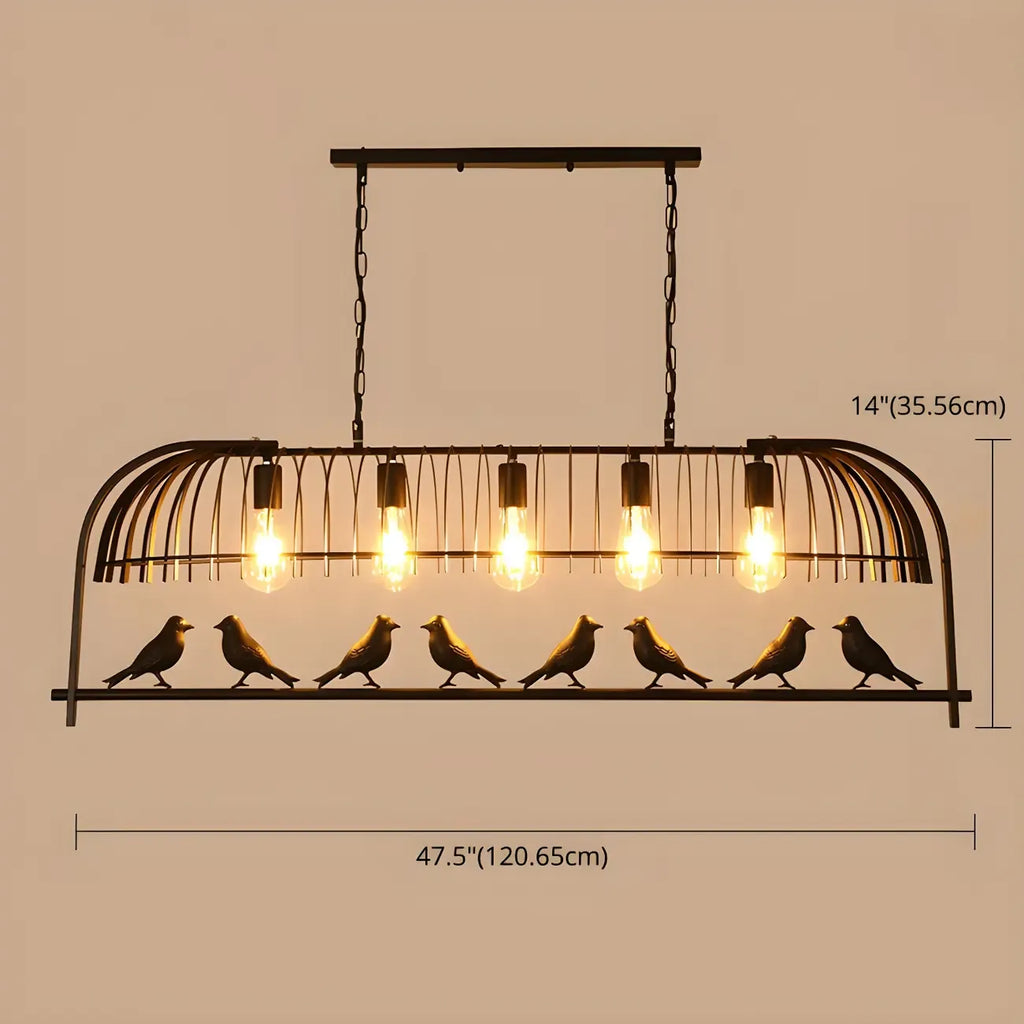 Sleek Black Metal Birdcage Island Pendant Light