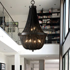 Rustic Large Black Beaded Basket Metal Chandelier