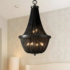 Rustic Large Black Beaded Basket Metal Chandelier