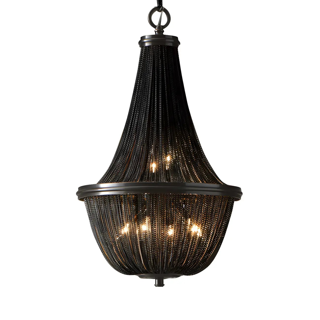 Rustic Large Black Beaded Basket Metal Chandelier