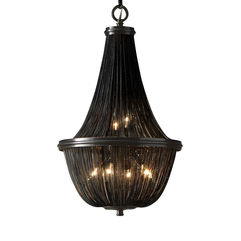 Rustic Large Black Beaded Basket Metal Chandelier