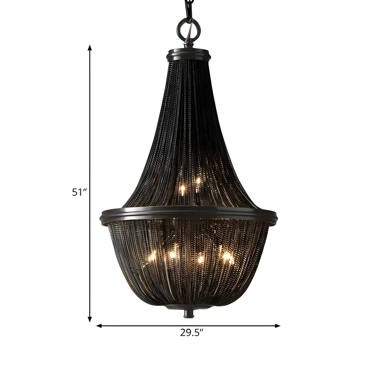 Rustic Large Black Beaded Basket Metal Chandelier