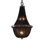 Rustic Large Black Beaded Basket Metal Chandelier