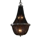 Rustic Large Black Beaded Basket Metal Chandelier