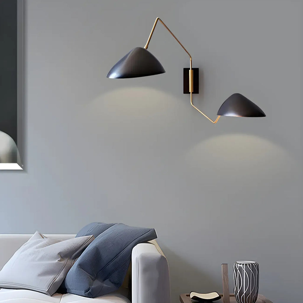 Modern 2-Light Black and Brass Swing Arm Wall Light