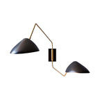 Modern 2-Light Black and Brass Swing Arm Wall Light