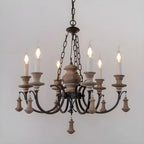 Rustic Farmhouse Brown Wood 6-Light Candelabra Chandelier