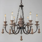 Rustic Farmhouse Brown Wood 6-Light Candelabra Chandelier