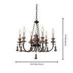 Rustic Farmhouse Brown Wood 6-Light Candelabra Chandelier