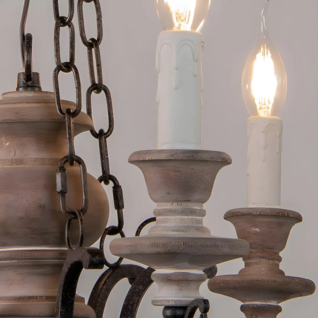 Rustic Farmhouse Brown Wood 6-Light Candelabra Chandelier