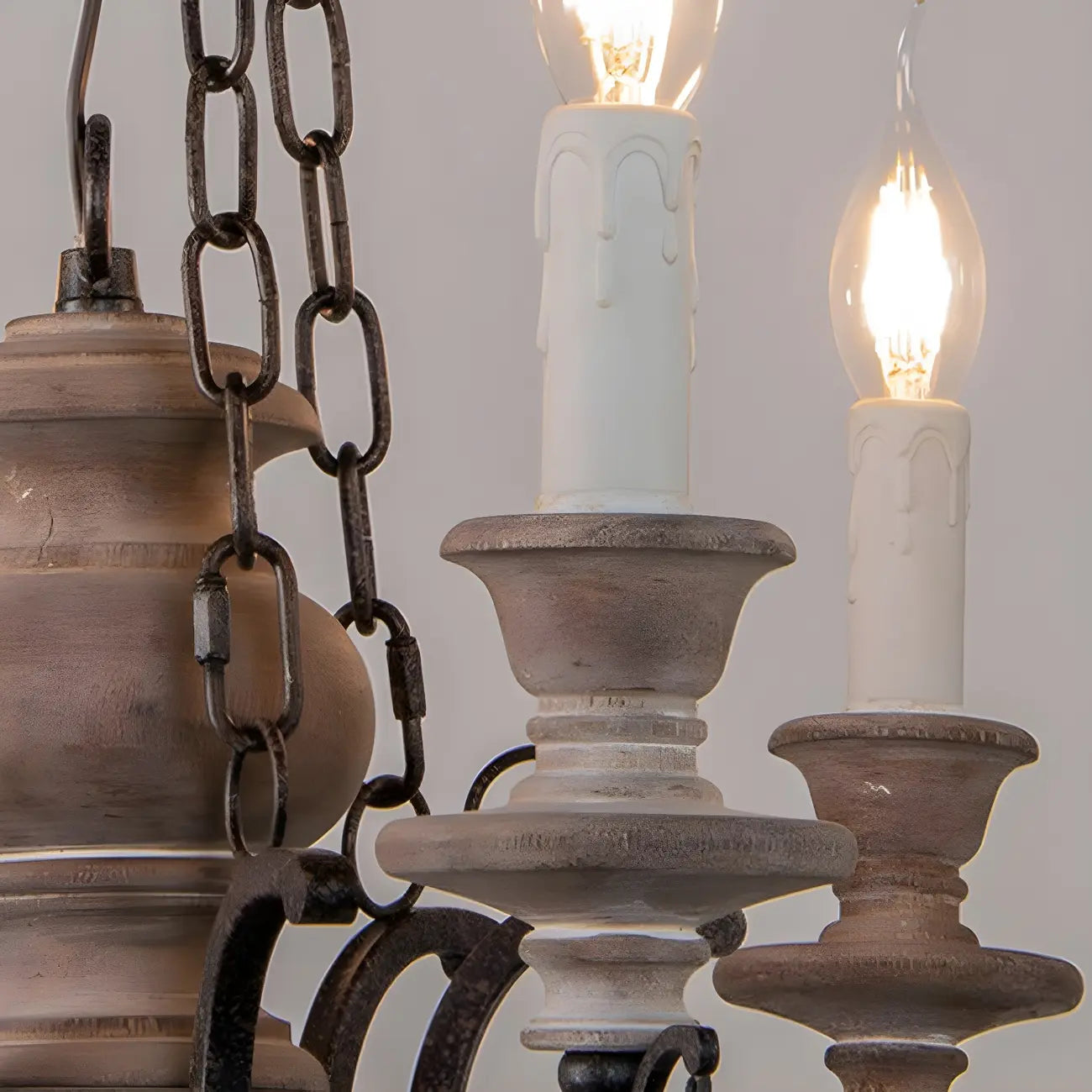 Rustic Farmhouse Brown Wood 6-Light Candelabra Chandelier