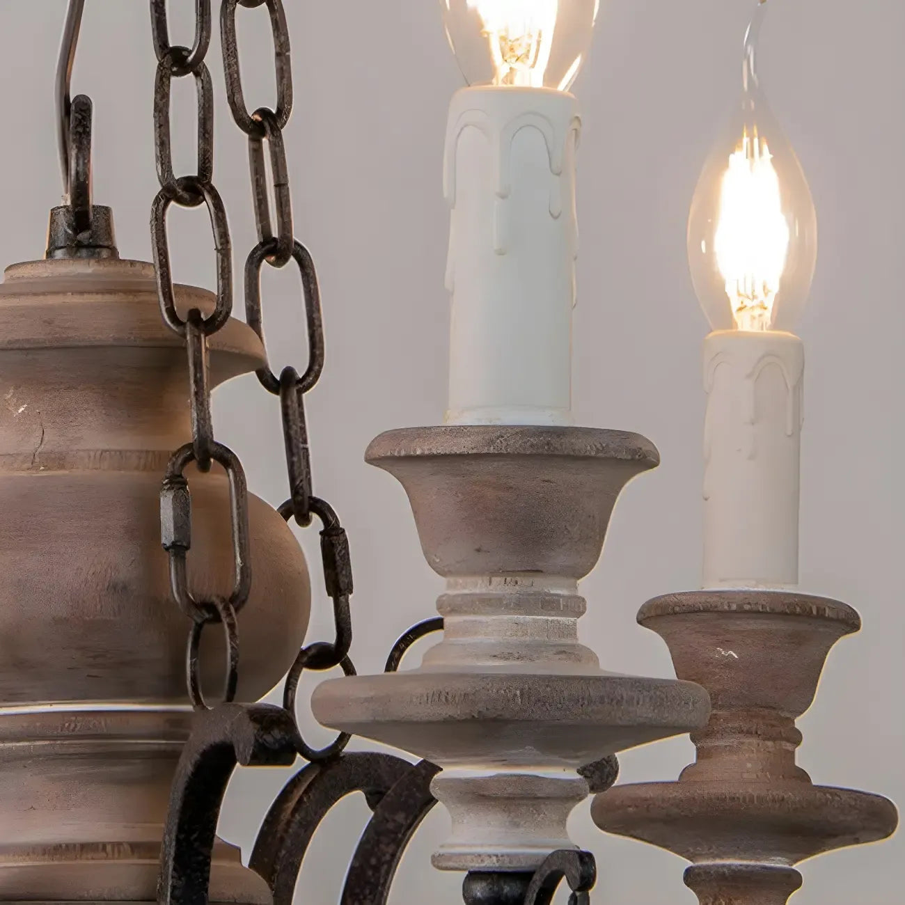 Rustic Farmhouse Brown Wood 6-Light Candelabra Chandelier