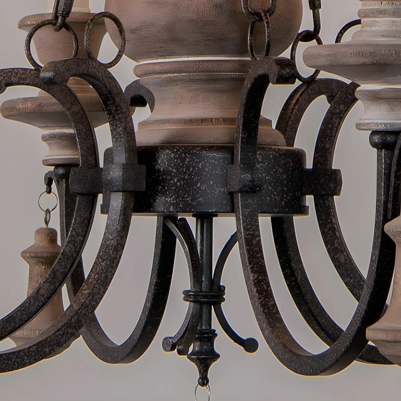 Rustic Farmhouse Brown Wood 6-Light Candelabra Chandelier
