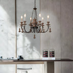 Rustic Farmhouse Brown Wood 6-Light Candelabra Chandelier