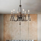 Rustic Farmhouse Brown Wood 6-Light Candelabra Chandelier