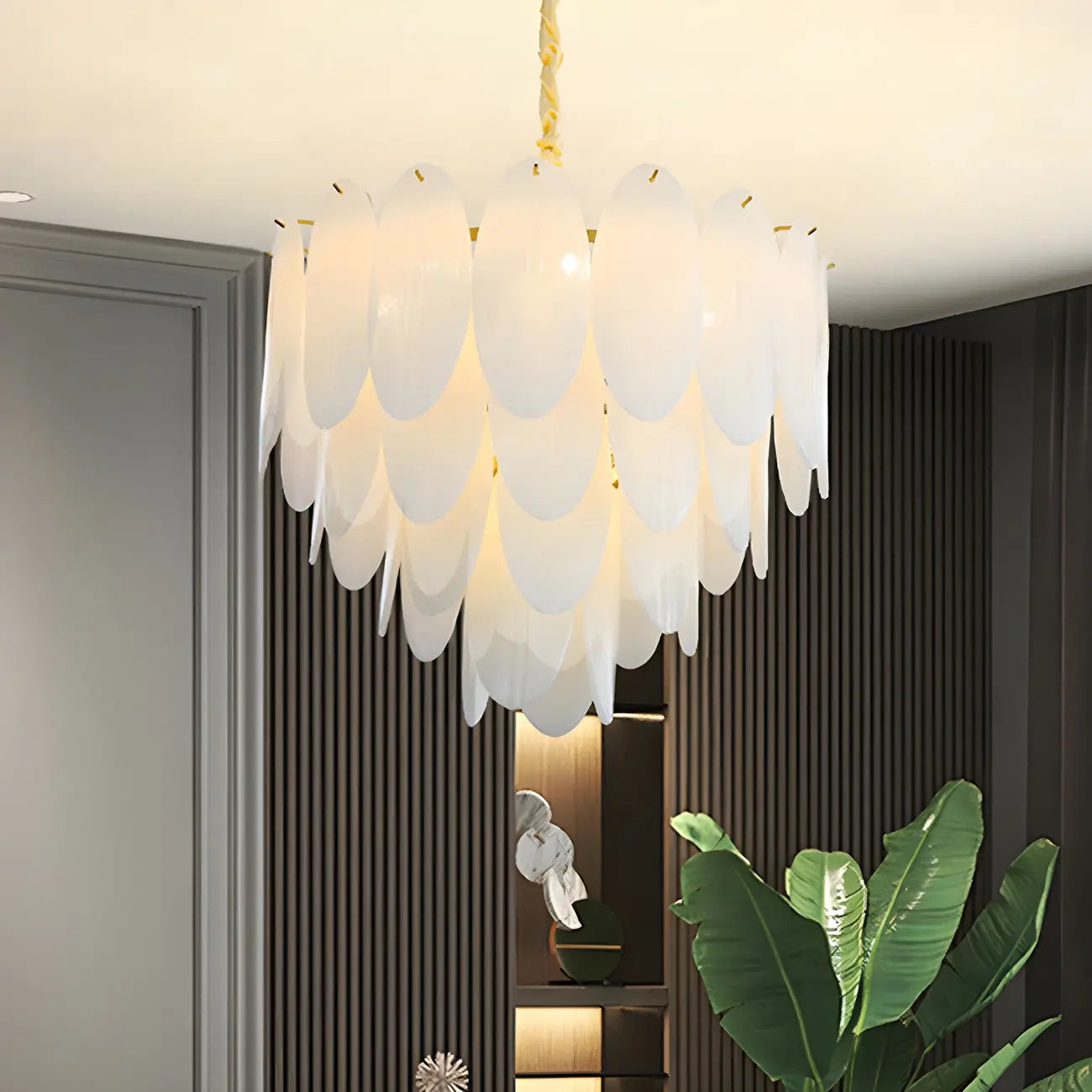White Oval Glass Minimalist Modern Chandelier Light