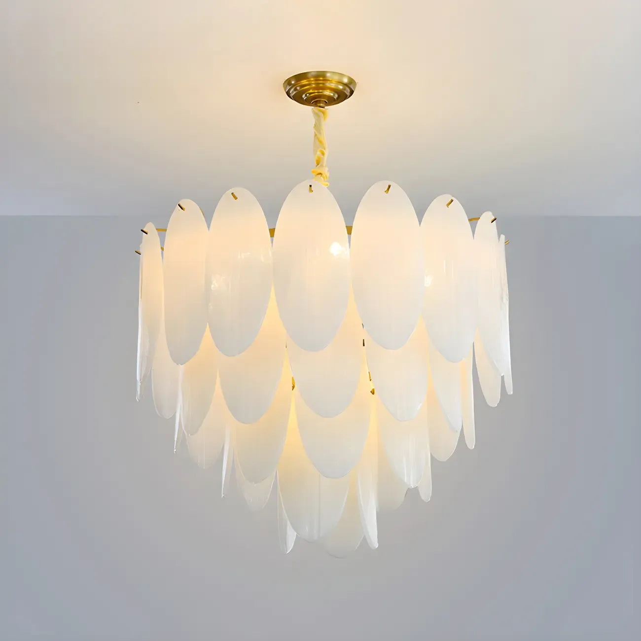 White Oval Glass Minimalist Modern Chandelier Light