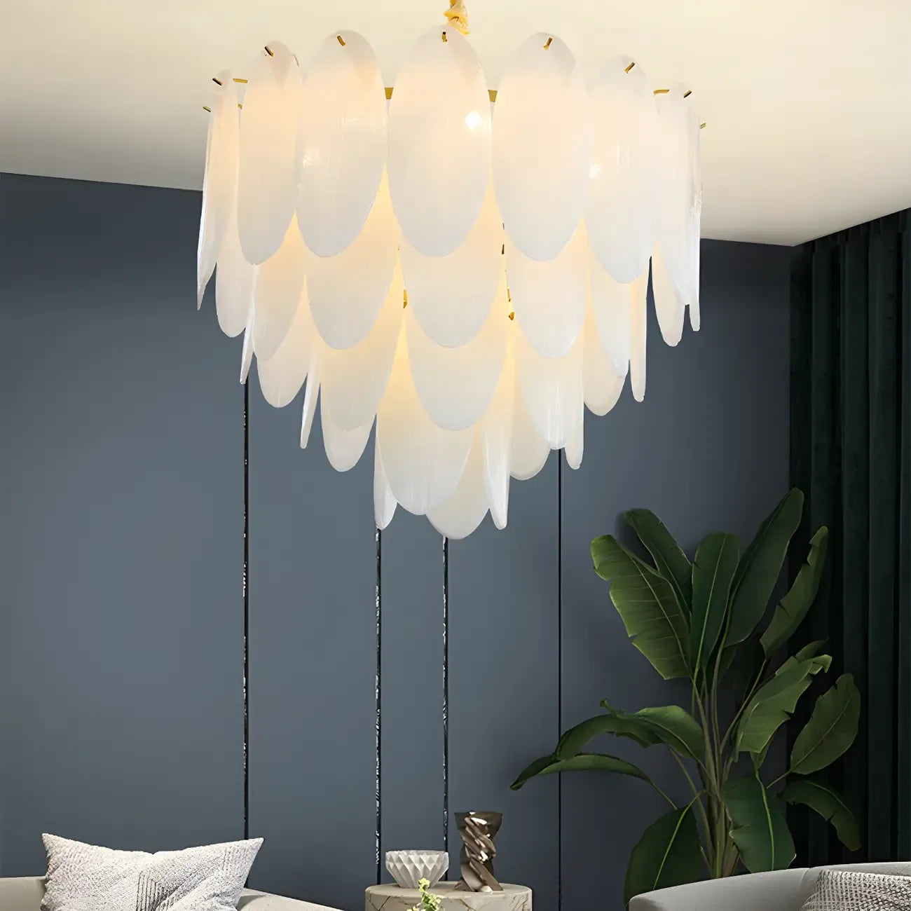 White Oval Glass Minimalist Modern Chandelier Light