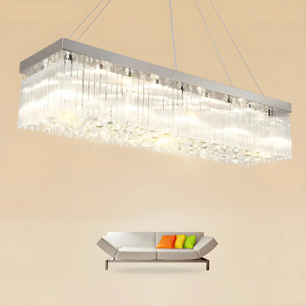 Modern Silver Crystal Rectangle Island Chandelier