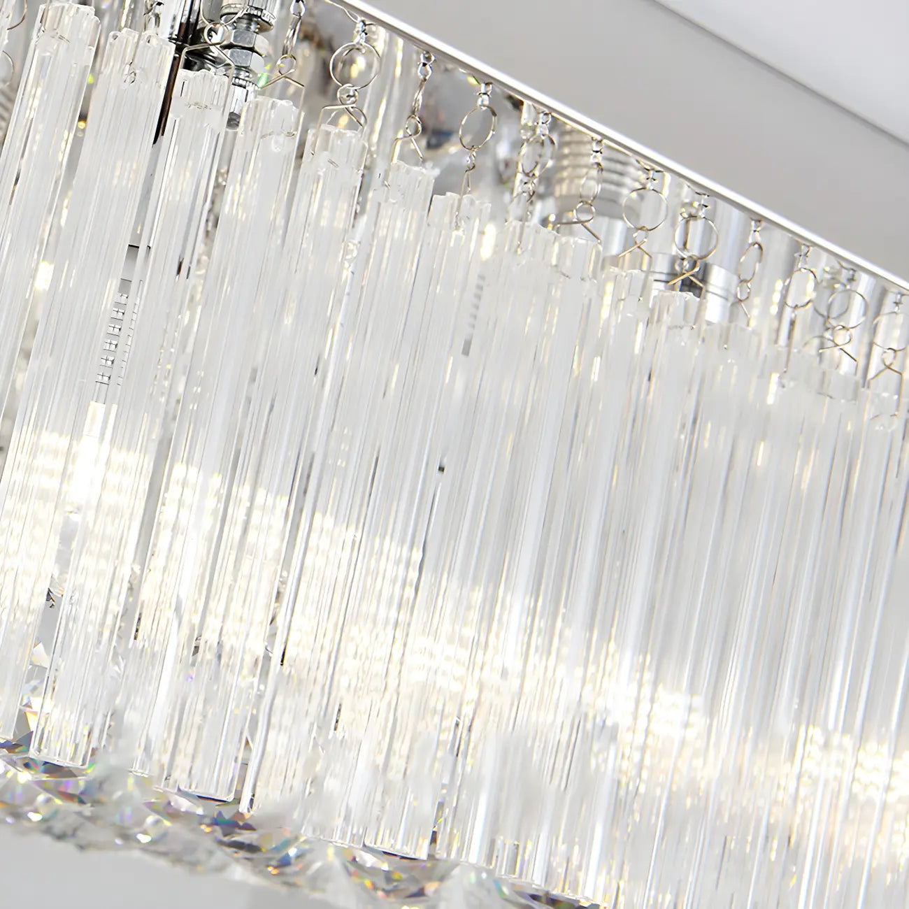 Modern Silver Crystal Rectangle Island Chandelier