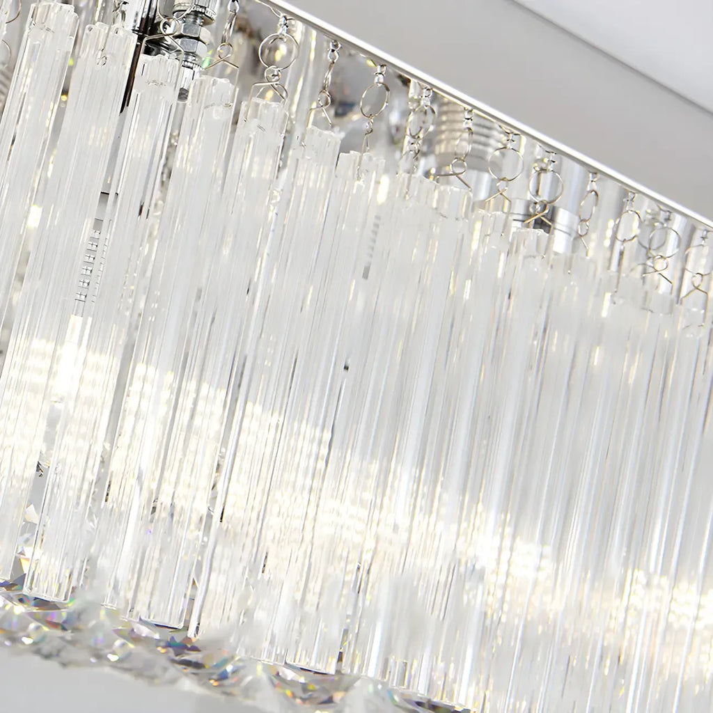 Modern Silver Crystal Rectangle Island Chandelier