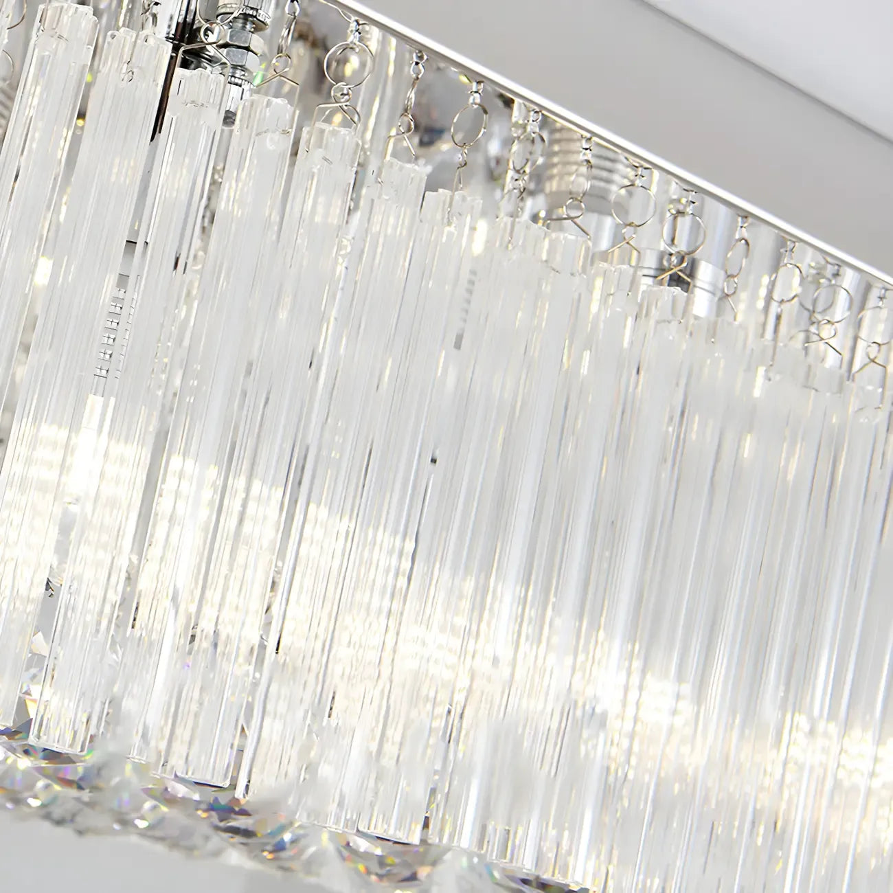Modern Silver Crystal Rectangle Island Chandelier
