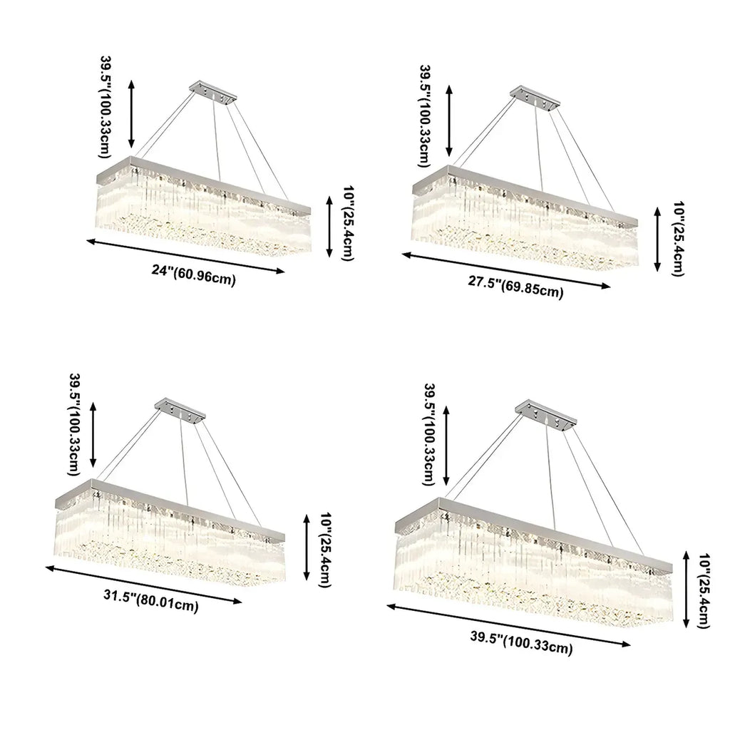 Modern Silver Crystal Rectangle Island Chandelier
