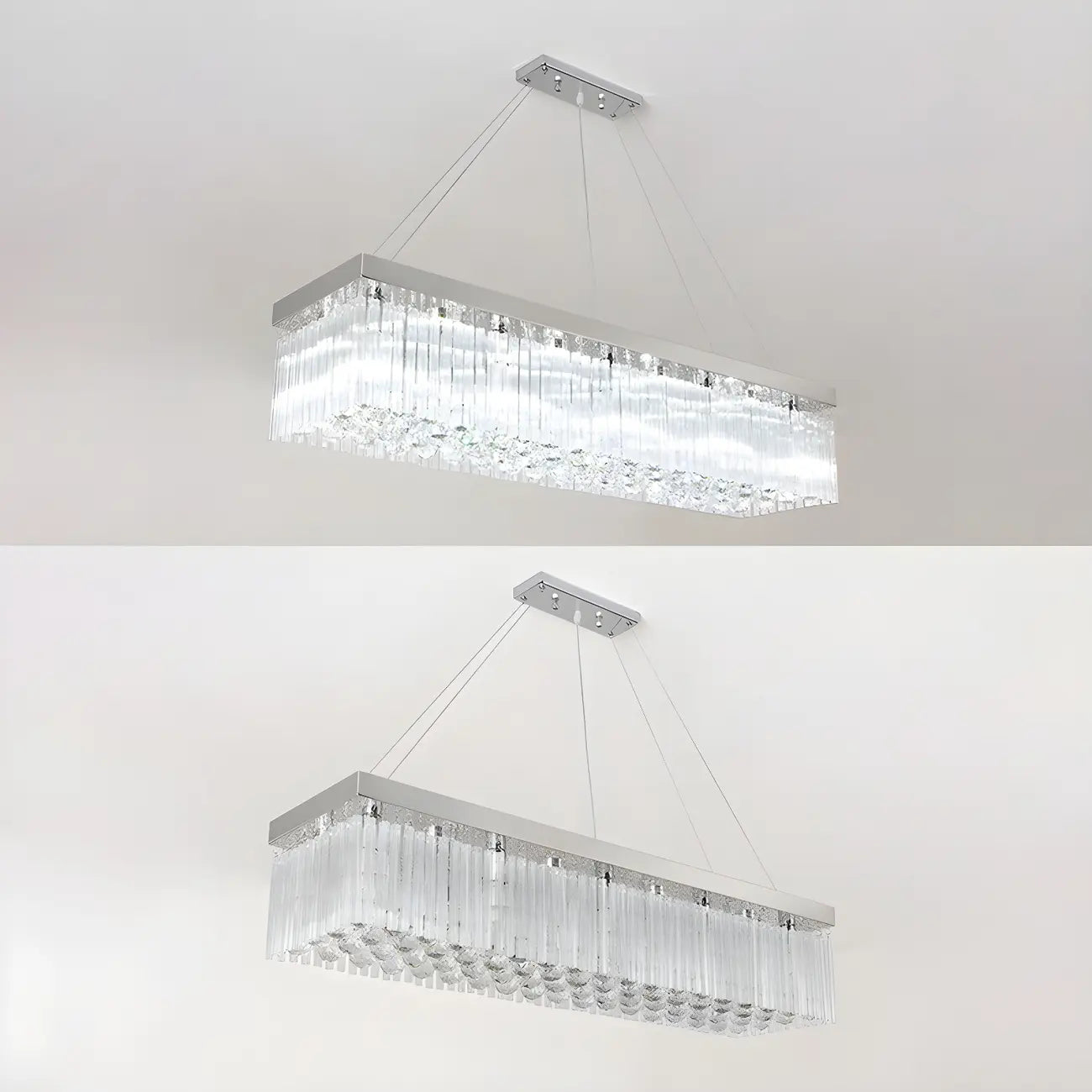 Modern Silver Crystal Rectangle Island Chandelier
