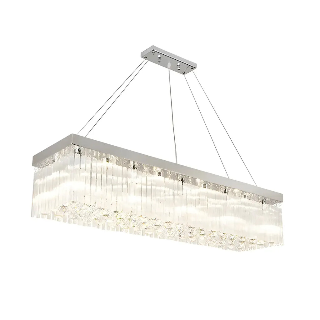 Modern Silver Crystal Rectangle Island Chandelier
