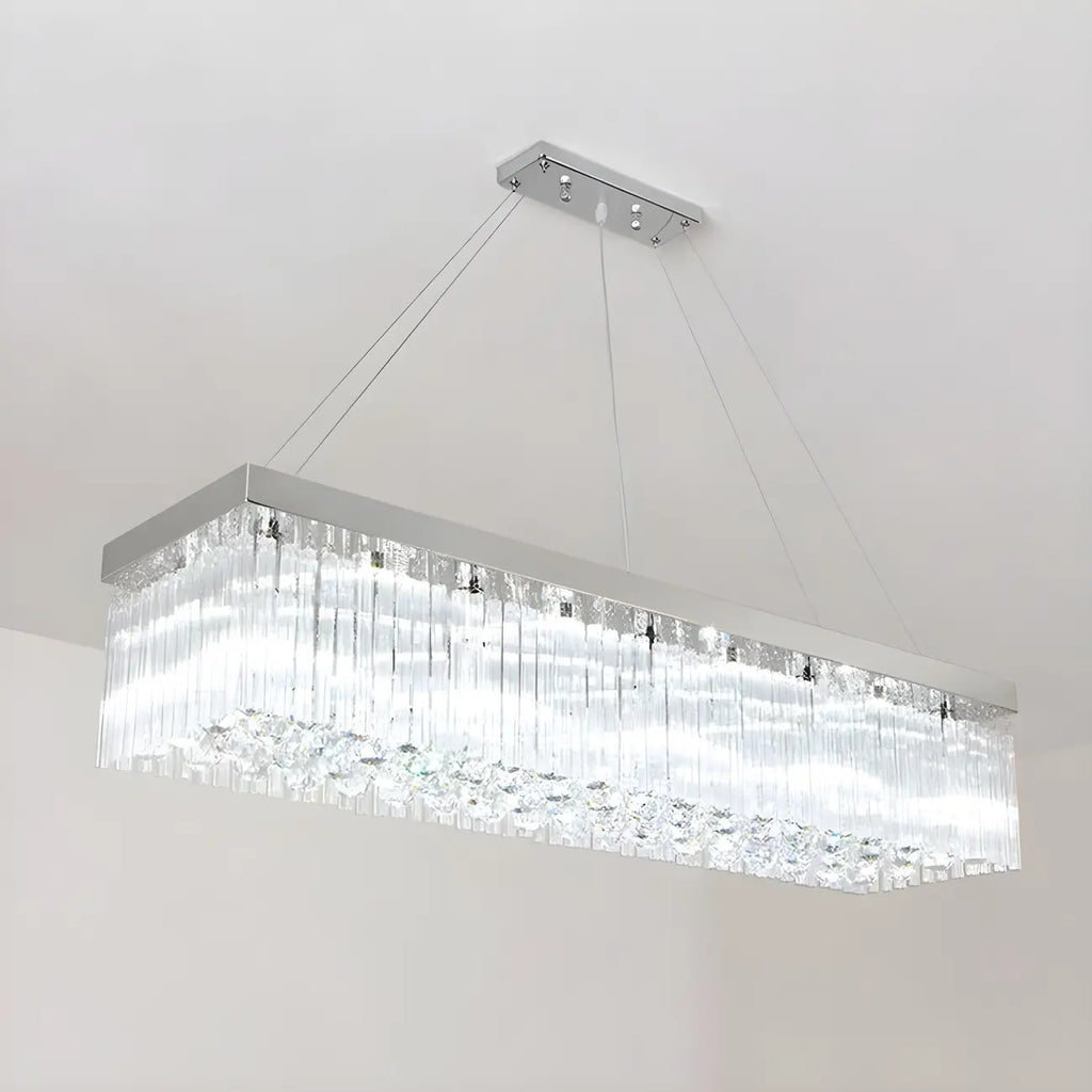 Modern Silver Crystal Rectangle Island Chandelier