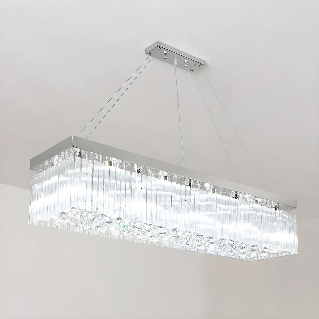Modern Silver Crystal Rectangle Island Chandelier