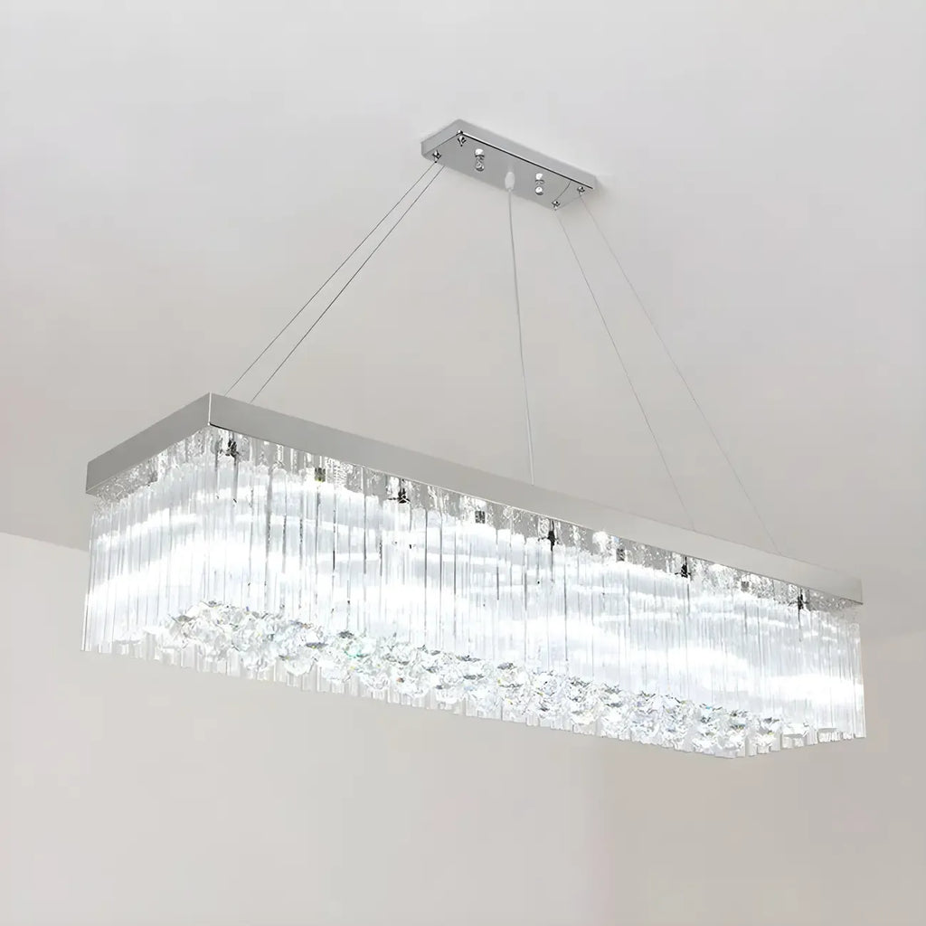 Modern Silver Crystal Rectangle Island Chandelier