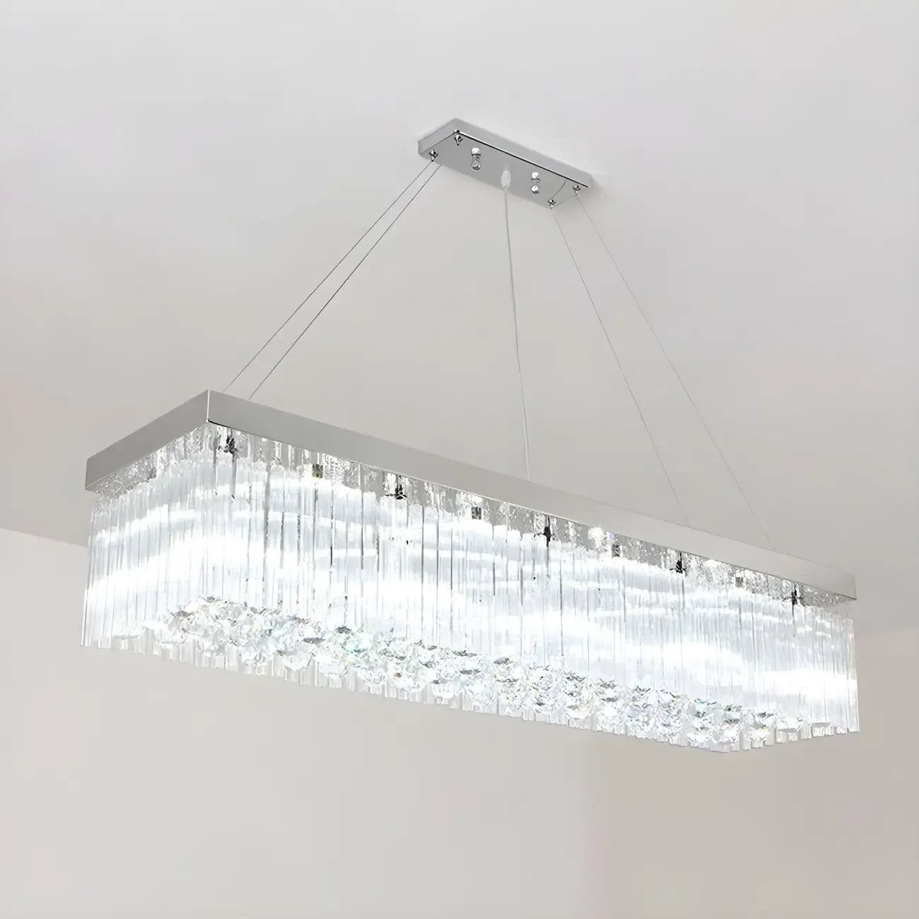 Modern Silver Crystal Rectangle Island Chandelier