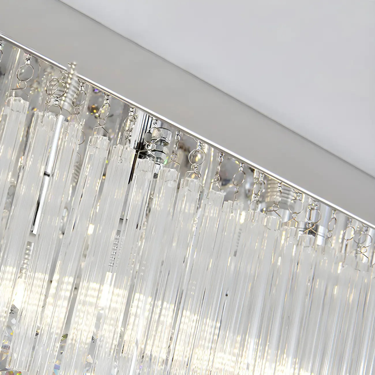 Modern Silver Crystal Rectangle Island Chandelier