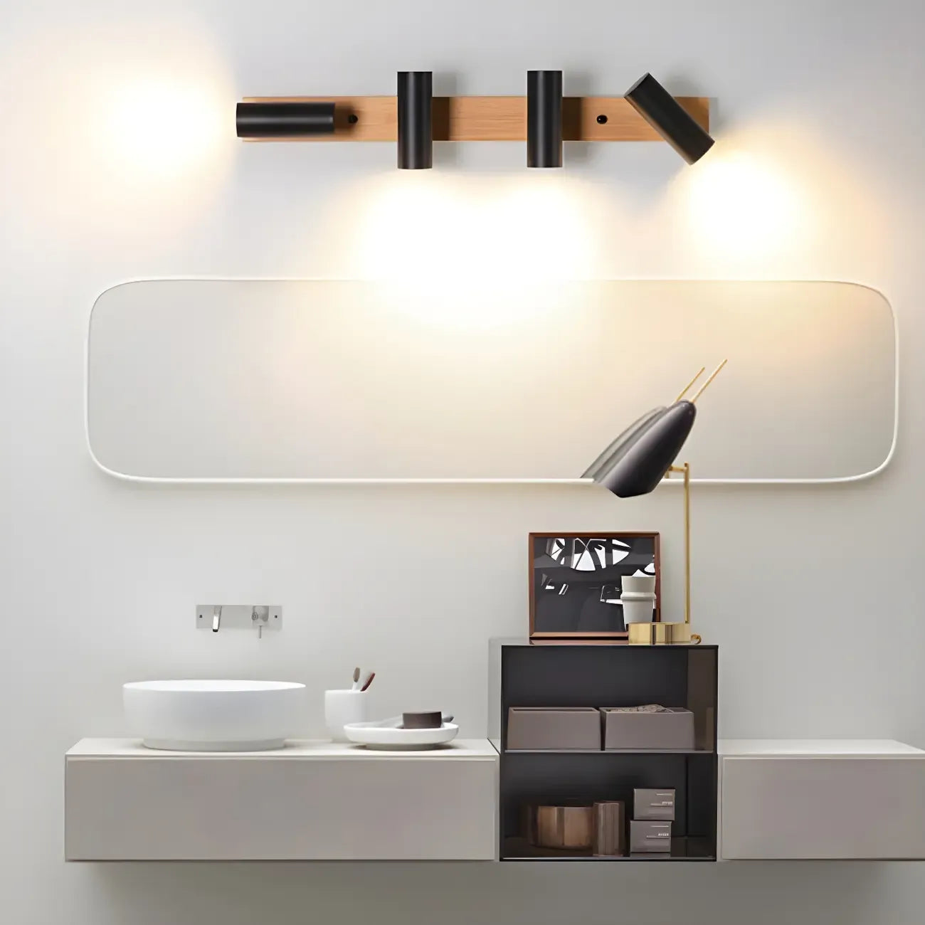 Cylinder White 4-Light Bathroom Vanity Lights in Hardwired