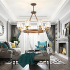 Rustic Crystal Glass Shade Hoop Chandelier with Adjustable Chain